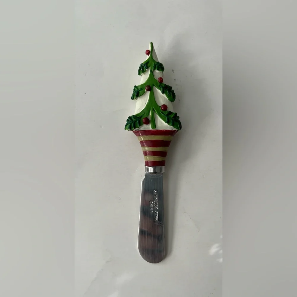 VTG Christmas Set Of 6 Butter/Cheese Spreaders Stainless Steel FlAWED